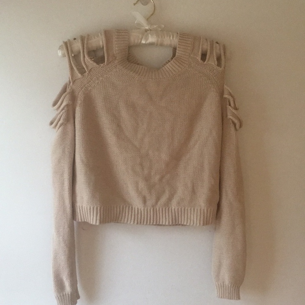 Forever 21 Tan Cropped Sweater cut out sleeves